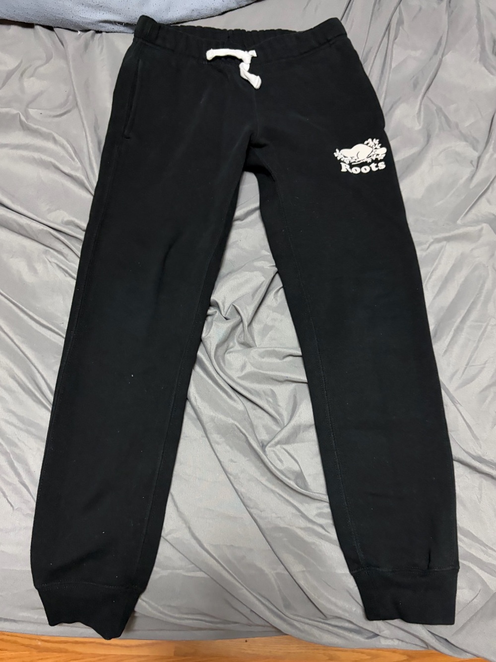 Roots Kids Black Sweatpant Joggers with White Logo